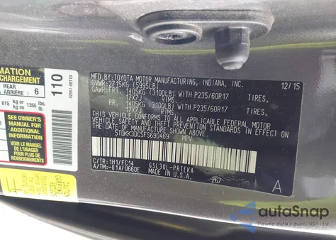 2015 Toyota Sienna Le 8 Passenger z USA, uszkodzony, nr VIN 5TDKK3DC5FS690469